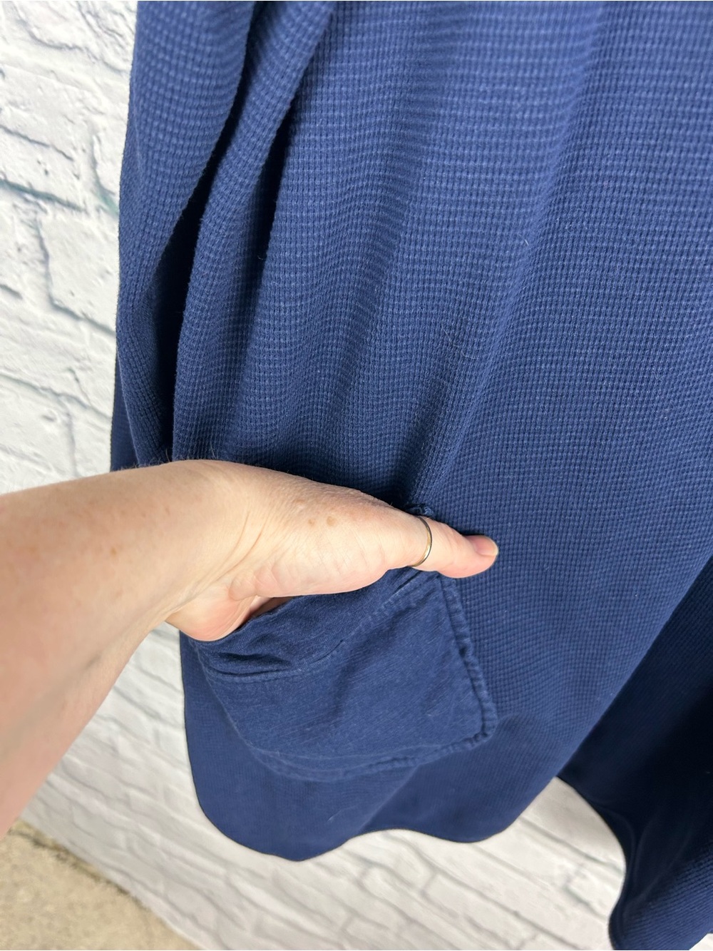 Soft Surroundings Waffle Knit Tunic Top Blue Collared 3X Cotton Pockets - Picture 3 of 6